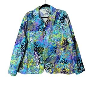Erin London blue, green, and purple multicolor patterned zipper jacket